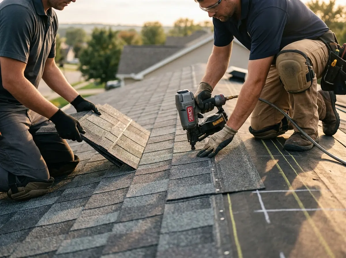 Professional roofer working on a residential roof in Mission Viejo